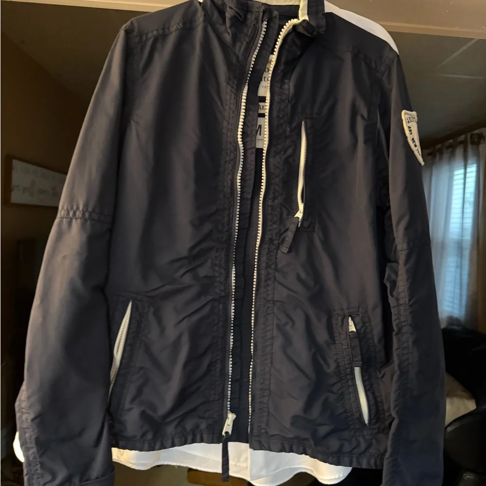 Abercrombie & Fitch Navy Lightweight Zip-Up Jacket with Contrast Trim